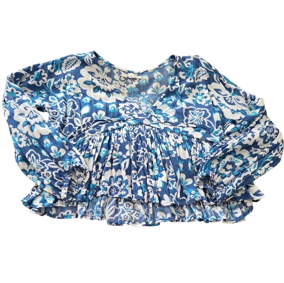 O'Neill Blue and White Floral Cropped Blouse - Picture 6 of 8